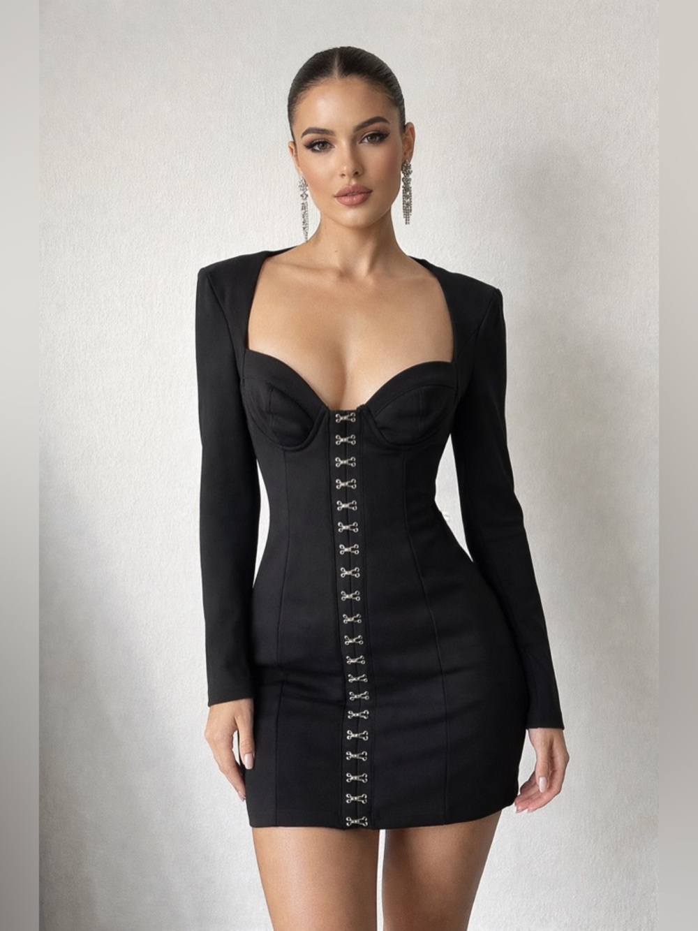 Adika Black Long Sleeve‎ Dress with Clasp Detail